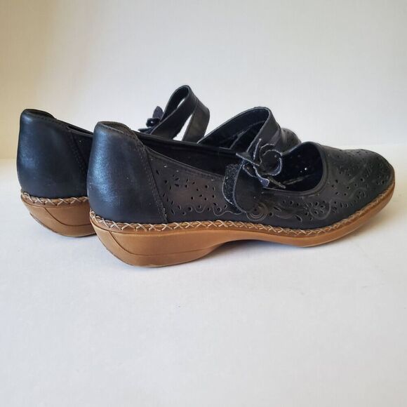 RIEKER Antistress Black Leather Mary Jane Flats Women's EU 42 US 11-12 Laser Cut - Picture 6 of 16